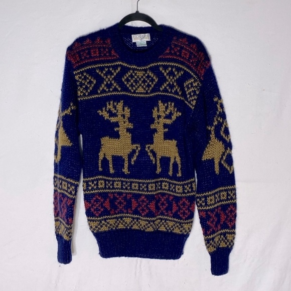 Vintage Northern Spirit Hand Knit Jacquard Deer Print Crew Neck Sweater S - Picture 15 of 15